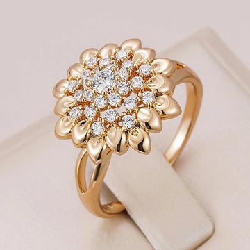 Unusual Vintage Style Flower Big Ring  Filled 14K Rose Gold AAA Zircon Diamonds Fashion Creative  Jewellery Ring